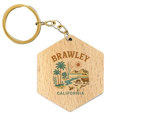 R and R Imports Brawley California Keepsake Souvenir 2-Inch Wooden Hexagon Keychain
