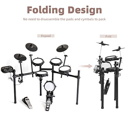 LAGRIMA LAG-710 Mesh Kit Electric Drum Set, 8 Piece Electronic Drum Kit with Adjustable Drum Throne, Headphones, Drumstick, Connection Cables, Solid Support Set - Thumbnail 3
