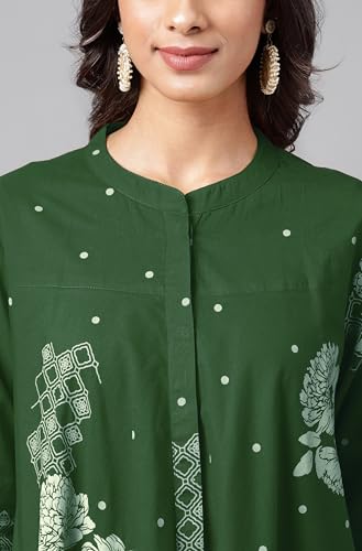 Image of Janasya Women's Pure Cotton Floral Printed Flared Tunic