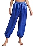LiiYii - Pantalón de baile para mujer, color sólido, pantalones de danza del vientre, casuales, sueltos, pantalones de carnaval, azul real, M