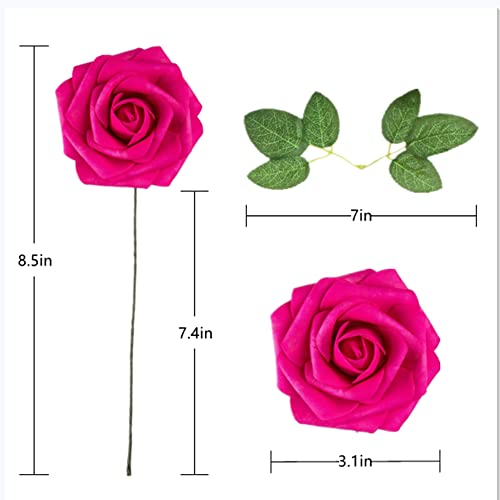 Lansdowns Artificial Flower Foam Rose 25Pcs Real Looking Fake Rose With Stems Leaves For Home Decoration Party Garden Centerpieces Diy Wedding Bouquets（Hot Pink） #TOP1