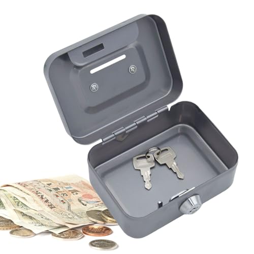 Boîte de Sécurité Avec Serrure À Clé, Caisse En Métal, Boîte de Dépôt D'argent Avec Serrure, Tirelire En Métal Robuste, Boîtes Petite Caisse Portable, Tirelire pour Collection Pièces Monnaie