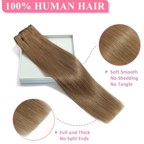 Tebelove Clip in Hair Extensions Real Human Hair 3.4oz/90g Clip ins 100% Brazilian Remy Human Hair Extension for Women 8pcs Per Set with 18 Clips Double Weft (14 Inch #6 Chestnut Brown)