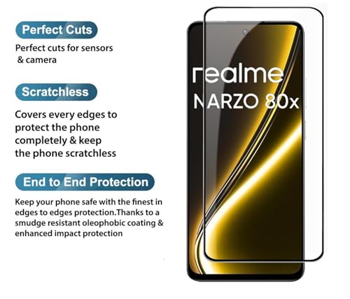 Image of HD Tempered Glass Screen Protector Compatible for Realme Narzo 80X 5G with Edge to Edge coverage and Easy Installation kit