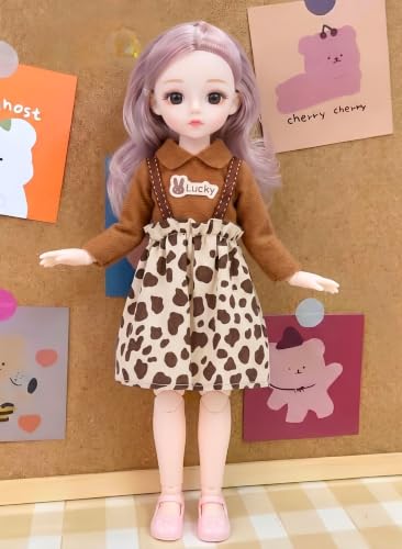 Image of Tickles Movable Joints Cute Beautiful 3D Eyes Fashionable Printed Dress Doll for Kids Girls Birthday Gifts (Color: Multicolor Size: 30 cm)