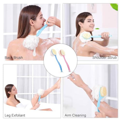Image of 2 in 1 Back Body Bath Brush With Bristles and Loofah, Long Handle Back Scrubber for Bathing, Skin Exfoliating, Shower Cleaning and Daily Body Care