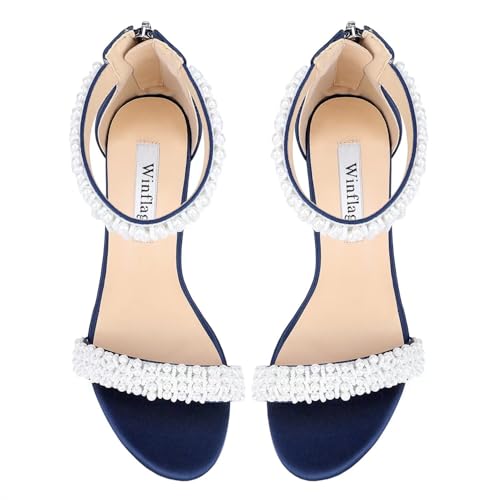 Image of Block Heel Wedding Sandals Pearl Heels Open Toe Wedding Shoes for Bride Bridal Shoes