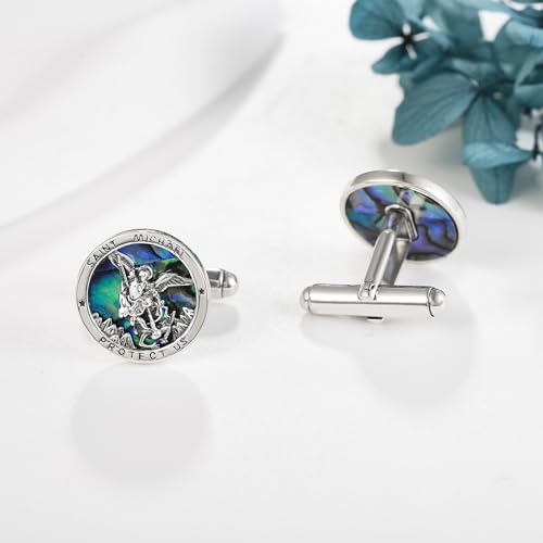 Comapss/Viking/Airplane/Sanit Michael/Firefighter/Masonic/Guitar Cufflink 925 Sterling Silver Abalone/Black Onyx Cufflinks for Men Tuxedo Shirt Executive Groom Father Wedding Present for Men4