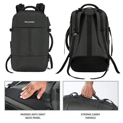 Image of TRAWOC 45L Laptop Backpack TPB01 | Unisex Office & Travel Bag with Anti-Theft Lock, Expandable Storage, USB Charging, Suitcase-Style Opening & 3-Year Warranty