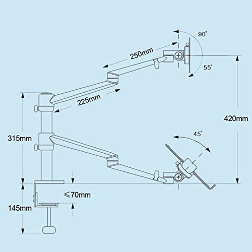 Support ordinateur portable 2 en 1 bras réglable hauteur pour bureau - 8