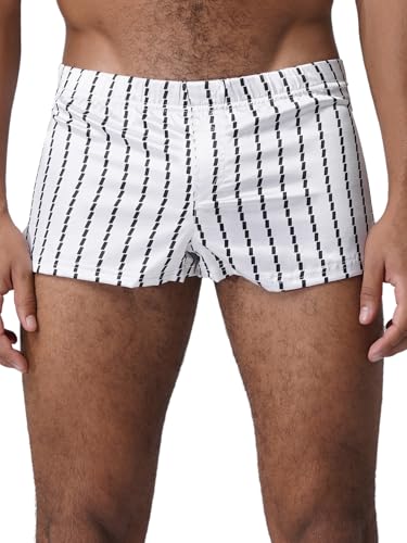 Vxuxlje Men's Satiny Striped Swim Trunks Elastic Waistband Boxer Shorts Underwear Loungewear