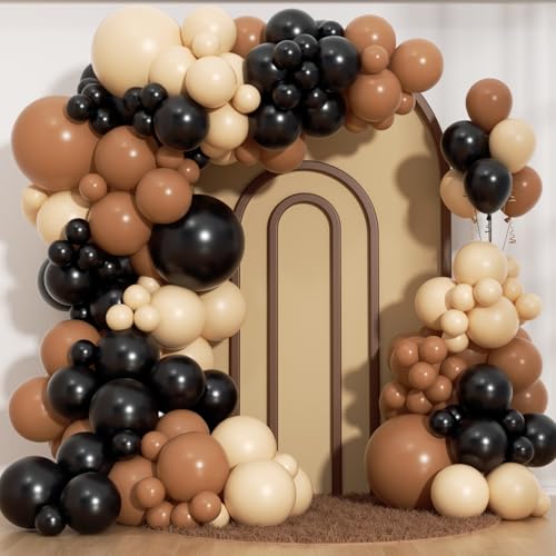 Image of Black and Brown Balloons Arch Kit - 184Pcs Black Brown Nude Balloon Garland Kit for Western Cowboy Baby Shower Boy First Rodeo Wild West Country Birthday Farm Fiesta Theme Party Decorations