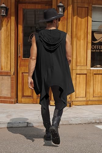 COOFANDY Men's Long Hooded Cardigan Sleeveless Ruffle Shawl Collar Lightweight Open Front Drape Kimono Vest4