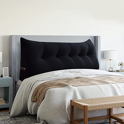 VERCART Large Headboard Pillow Wedge Bed Rest Reading Pillow Daybed Pillows Triangular Headboard Wedge Pillows Bolster Gap Filler Triangle Back Cushion Long Wedge Pillow Velvet Black Queen