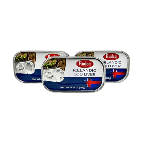 Rudca Food Icelandic Cod Liver - Wild-Caught in Own Oil - 4.27 oz (121g) (Pack of 3)