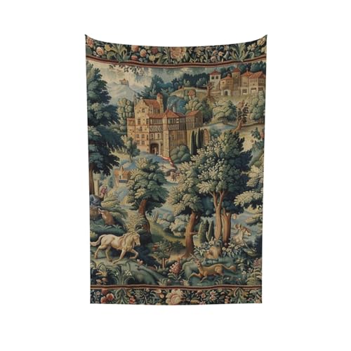 102 x 152 cm Arazzo da parete in stile vintage con foresta medievale, decorazione per la casa, soggiorno, camera da letto, dormitorio, 101,2 x 152,4 cm