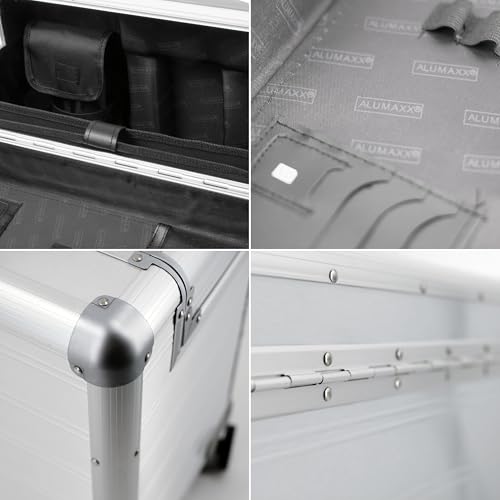 Alumaxx Pilotenkoffer Pandora aus Aluminium, Circa 36 x 47 x 25 cm, Vier 360 Rollen, 47 cm, 36 L, Silber Matt