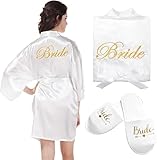 CXWFLM Bride Peignoir kimono en satin pour femme avec col en V Vêtements de nuit avec chau...