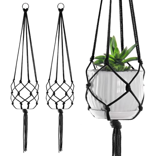Lot de 2 grandes suspensions en macramé pour décoration intérieure et extérieure, corde pour suspendre des pots de fleurs, 104,1 cm (noir)
