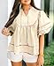 Cicy Bell Womens Summer Babydoll Tops V Neck Short Lantern Sleeve Shirts Cute Loose Fit Peplum Flowy Blouses Beige