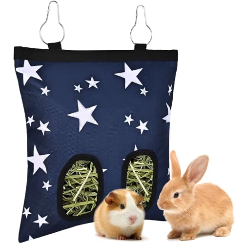 Upgraded Rabbits Hay Feeder Bag for Bunny, Guinea Pigs, Chinchillas - Hanging Washable 2-Hole Hay Dispenser with 600D Oxford Fabric, Small Animal Cage Accessories (Blue Star) - image 8