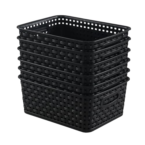 Lasbily 6-Pack Plastic Storage Baskets, Kitchen Cupboard Organiser Basket with Handle