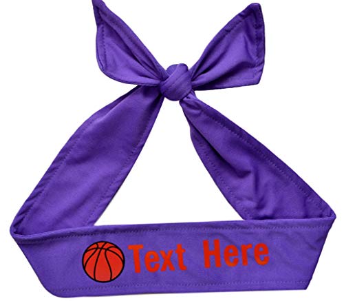 Funny Girl Designs Basketball Player Tie Back Headband with VINYL Text and Ball Customizable with Your Choice of Colors & Text - Team Gift (PURPLE TIE BACK)