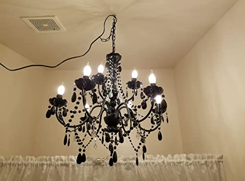 Image of The Original Gypsy 9-Light Plug-in Crystal Swag Chandelier, Black