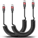 Vienceen Coiled USB C to USB C Cable, 2 Pack Retractable Type C Carplay Cord, Coiled USBC Android Auto Cable for Galaxy S24/S23/S22, iPhone 15/16, Pixel 8, One Plus 12, Moto G8 and CarPlay
