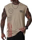 VOGSTART Men 4th of July Sleeveless Shirt USA Patriotic Stars and Stripes Independence Day Freedom Pride Military Pride Soft Regular Fit Workout Gym Tank Top Brown 1776 American Flag M