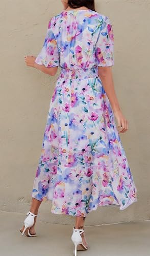 Image of Kormei Womens Short Sleeve Floral Maxi Dress High Low V-Neck Flowy Party Long Dresses
