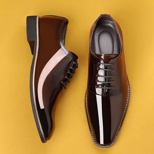 Men's Faux Patent Leather Tuxedo Dress Shoes Classic Lace-Up Formal Oxford3