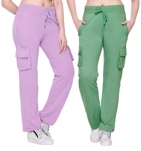 Image of White Moon Women's 4 Pocket Cargo Joggers for Gym - Comfortable Track Pants for Women, Cotton Jogger Combo Pack of 2, Ideal Track Pants for Women, Cargo Joggers for Everyday Wear