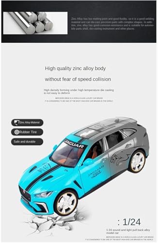 Image of 1:24 Jaguar F-Pace Diecast Model Car | Pull Back Metal Toy Vehicle with Opening Doors, Sound & Light | Alloy Car Toy for Kids & Collectors (Yellow)