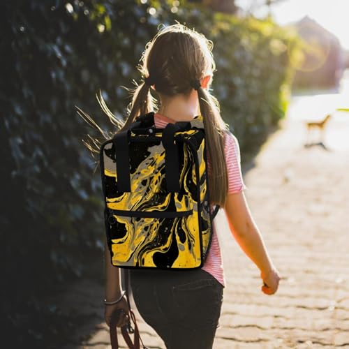 Sac à dos de voyage compartimenté marbre noir or et jaune format cabine idéal - 7