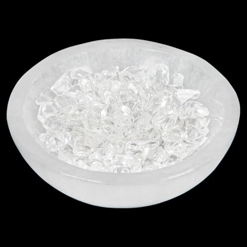 Orientrea 4 Selenite Crystal Bowl with 100g Clear Quartz Chips- Selenite Charging Bowl for Energy Cleansing Charging Meditation Home Decor & Crystal Healing