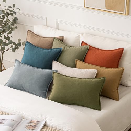 Image of MIULEE Decorative Linen Pillow Covers 20x20 Inch Green Boho Farmhouse Neutral Couch Throw Pillows for Bed Pack of 2 Accent Outdoor Pillowcase Modern Sofa Cushion Livingroom Home Decor