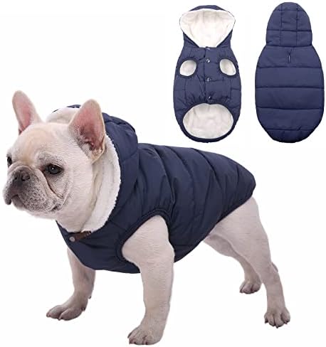 Dog Fleece Hoodie, Windproof Waterproof Dog Coat Fleece & Cotton Lined Warm Dog Jacket, Cold Weather Pet Apparel Clothes Vest for Small Medium Large Dog (M: Length 12.6", Chest 15"-17.3", Blue)