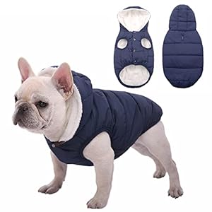 Dog Fleece Hoodie, Windproof Waterproof Dog Coat Fleece & Cotton Lined Warm Dog Jacket, Cold Weather Pet Apparel Clothes Vest for Small Medium Large Dog (XS: Length 9.1″, Chest 9.8″-11.8″, Blue)