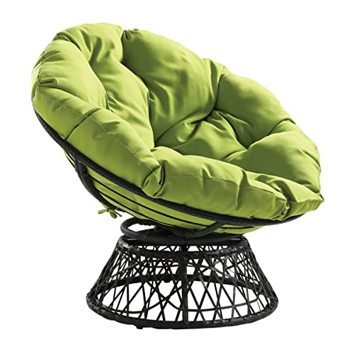 Image of OSP Home Furnishings Wicker Papasan Chair with 360-Degree Swivel, Grey Frame with Green Cushion