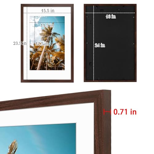 Image of Frametory, 16x24 Picture Frame with Mat for 12x18 Picture - High Definition Glass Wide Molding - Preinstalled Wall Mounting Hardware (Brown, 1 Pack)