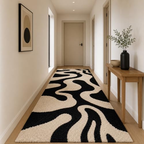 Image of 4x8 feet Shaggy Polyester Abstract Modern Area Rug - 2 Inch High Pile Ultra Soft Plush Carpet for Living Room, Bedroom & Kids Room, Thick Fluffy Rug for Indian Home Decor B - Rectangular