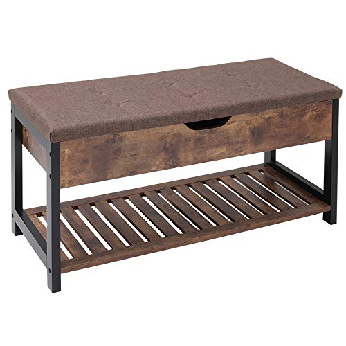 Usikey Storage Bench, End Of Bed Bench, Entryway Shoe Bench With Padded Seat, Storage Chest With Shoe Rack, Lift Top Shoe Bench For Entryway, Mudroom, Hallway & Bedroom, Rustic Brown #TOP4