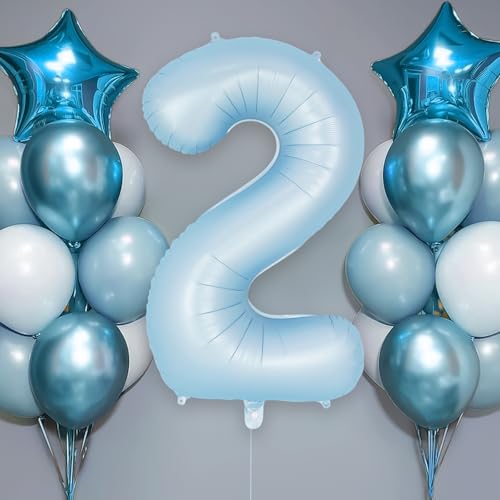 Image of Light Blue Number 2 Balloon, 40 Inch Big Large Foil Number Balloons, Giant Mylar Number 2 Balloons for 2 Second Birthday Baby Party Decorations Supplies Anniversary