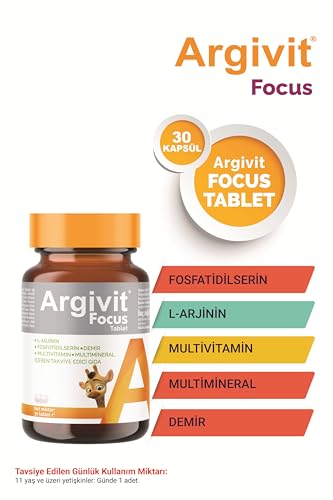 L-Arjinin, fosfotidilserin, demir, multivitamin ve multimineral içeren tablet, 30 tablet