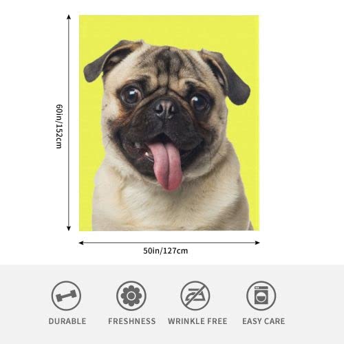 Doinbee Pug Blanket Funny Dog Puppy French Bulldog On Yellow Throw Blankets Gift For Pug Lovers Girls Boys Kids, Soft Fluffy Fleece Flannel Air Conditioning For Bed Couch Blanket Bedding 60"X50" #TOP4
