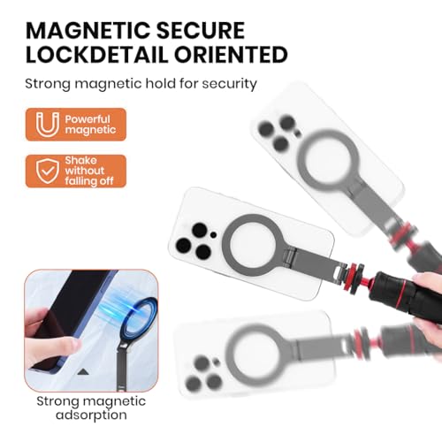 Image of ZORBES Magnetic Ring Phone Mount for Tripod or Universal Cold Shoe Mounts, Mag-Safe Compatible, Folding Strong Magnetic Phone Holder for Camera, Selfie Stick