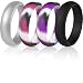 ThunderFit Silicone Rings Wedding Bands for Women 4 Pack (Purple Camo, Pink Camo, Silver, Black, 7.5-8 (18.2mm))