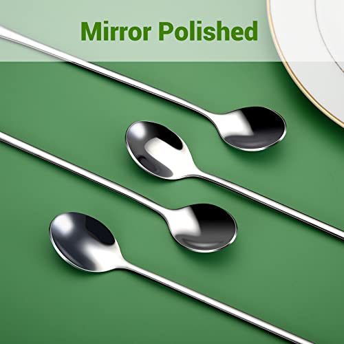 Image of Long Handle Spoon, Long Mixing Stirring Spoon for Iced Tea, Coffee Suitable for Tall Glasses, Cocktail Bar Stainless Steel Long Handle Spoon, Soda Spoon, Milkshake Spoon (6-pcs Long Heavy)