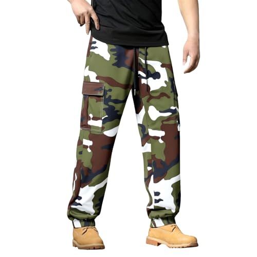 Mens Tactical Camo Cargo Pants Elastic Waist Versatile Fishing Sweatpants Tactical Military Combat Tapered Trousers